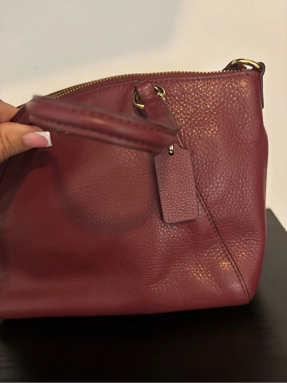 Coach Pebbled Leather Shoulder Bag in Burgundy Red with Gold Hardware